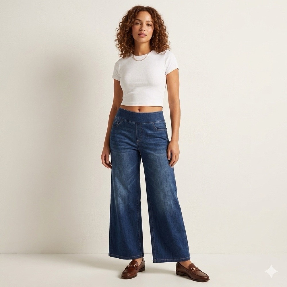 Halara Flex Denim Jeans XL Blue Wide Leg Tummy Control Baggy Stretchy Athleisure